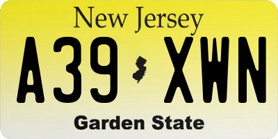 NJ license plate A39XWN