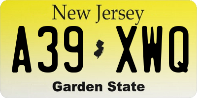 NJ license plate A39XWQ