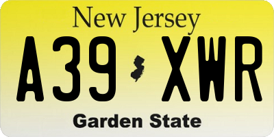 NJ license plate A39XWR