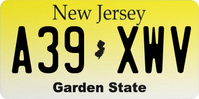 NJ license plate A39XWV