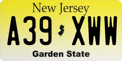 NJ license plate A39XWW