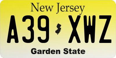 NJ license plate A39XWZ