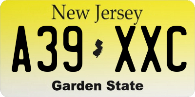 NJ license plate A39XXC