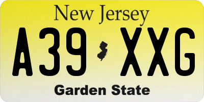 NJ license plate A39XXG