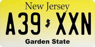 NJ license plate A39XXN