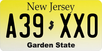 NJ license plate A39XXO