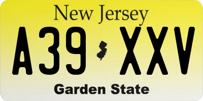 NJ license plate A39XXV