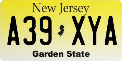 NJ license plate A39XYA