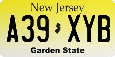 NJ license plate A39XYB
