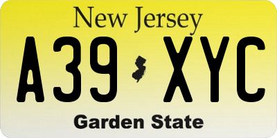 NJ license plate A39XYC