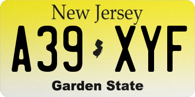 NJ license plate A39XYF