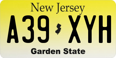 NJ license plate A39XYH