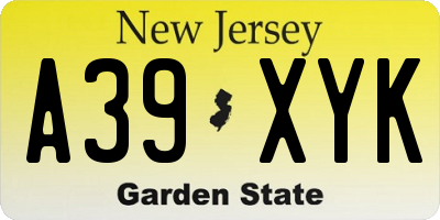 NJ license plate A39XYK