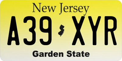 NJ license plate A39XYR