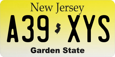NJ license plate A39XYS