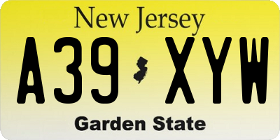 NJ license plate A39XYW