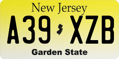 NJ license plate A39XZB