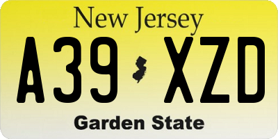 NJ license plate A39XZD