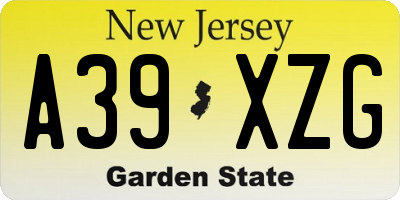 NJ license plate A39XZG