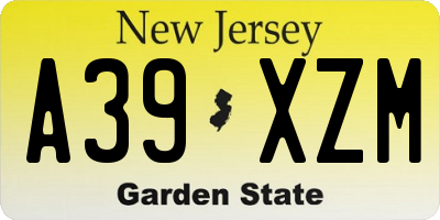 NJ license plate A39XZM