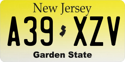 NJ license plate A39XZV