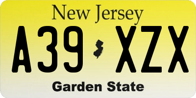 NJ license plate A39XZX