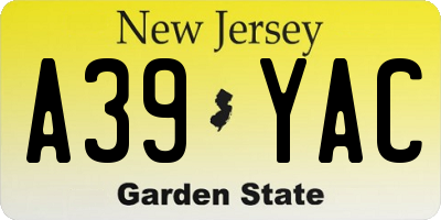 NJ license plate A39YAC