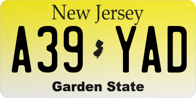 NJ license plate A39YAD