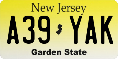 NJ license plate A39YAK