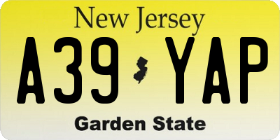 NJ license plate A39YAP