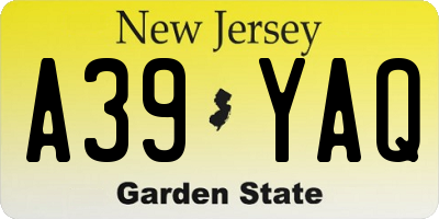 NJ license plate A39YAQ