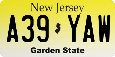 NJ license plate A39YAW