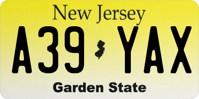 NJ license plate A39YAX