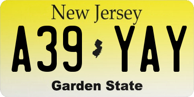NJ license plate A39YAY
