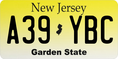 NJ license plate A39YBC