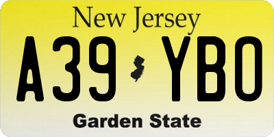 NJ license plate A39YBO