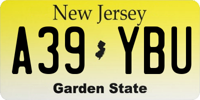 NJ license plate A39YBU
