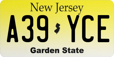 NJ license plate A39YCE