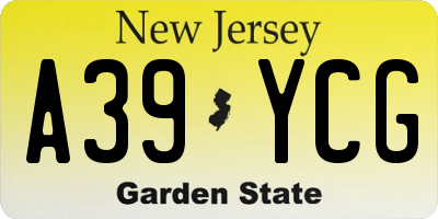 NJ license plate A39YCG