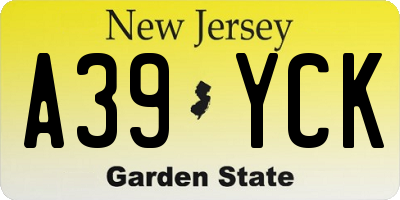 NJ license plate A39YCK