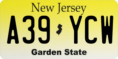 NJ license plate A39YCW