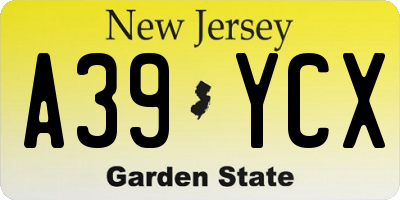 NJ license plate A39YCX