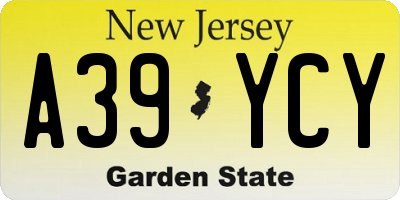 NJ license plate A39YCY
