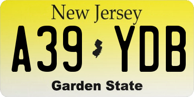 NJ license plate A39YDB