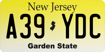 NJ license plate A39YDC