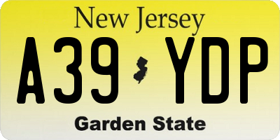 NJ license plate A39YDP