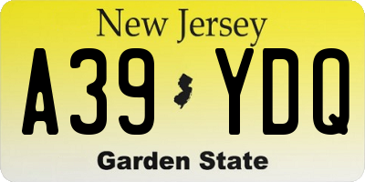 NJ license plate A39YDQ