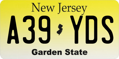 NJ license plate A39YDS