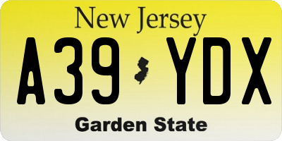 NJ license plate A39YDX