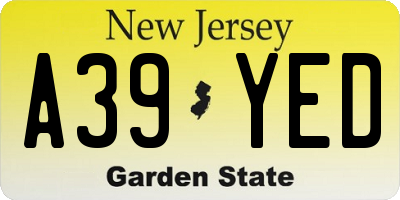 NJ license plate A39YED